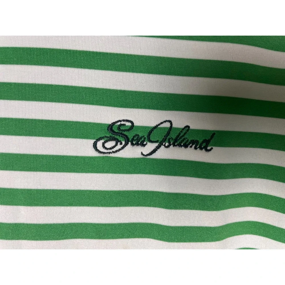 Nike Golf Sea Island Georgia Men's Polo Shirt Green White Striped Size Large